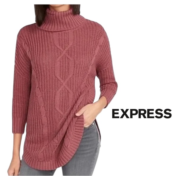 Express Women's NWT Mauve Cowl Neck Cable Knit Sweater Size XL Dolman 3/4 Sleeve - Picture 1 of 16